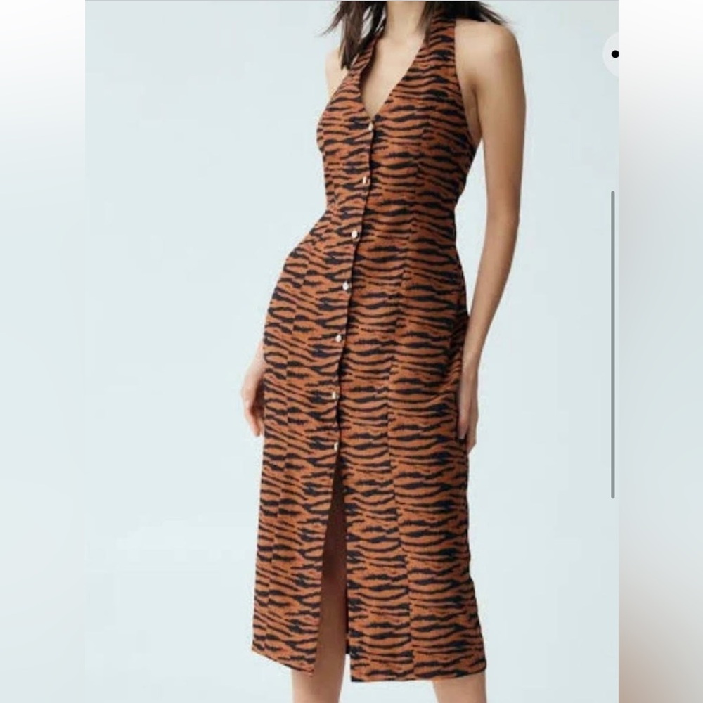 Third Form Wild Heart Tiger Print Halter MIDI Dress Size 8